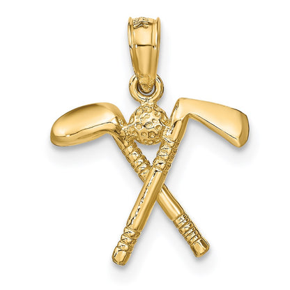 14K Yellow Gold 3-D Golf Clubs With Ball Charm