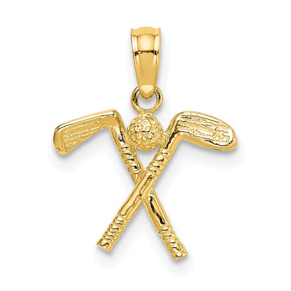 14K Yellow Gold 3-D Golf Clubs With Ball Charm