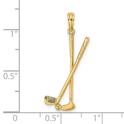 14K Yellow Gold 3-D Double Golf Clubs With Ball Charm