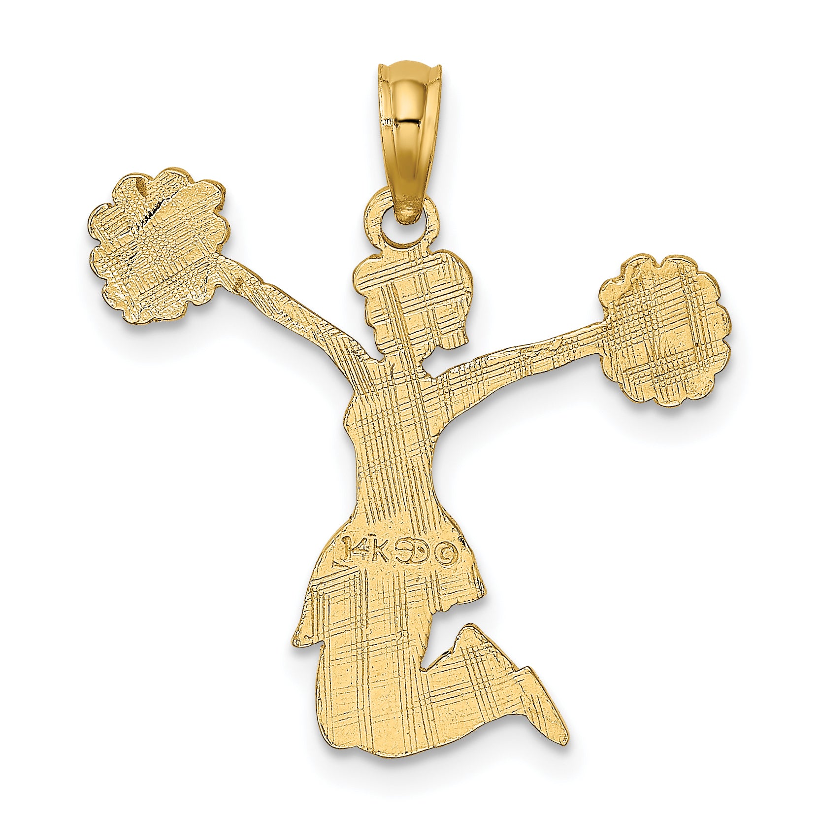 14K Yellow Gold Cheerleader Jumping With Pom-Pom'S Charm