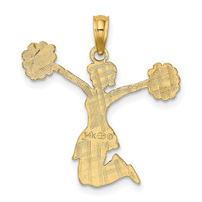 14K Yellow Gold Cheerleader Jumping With Pom-Pom'S Charm