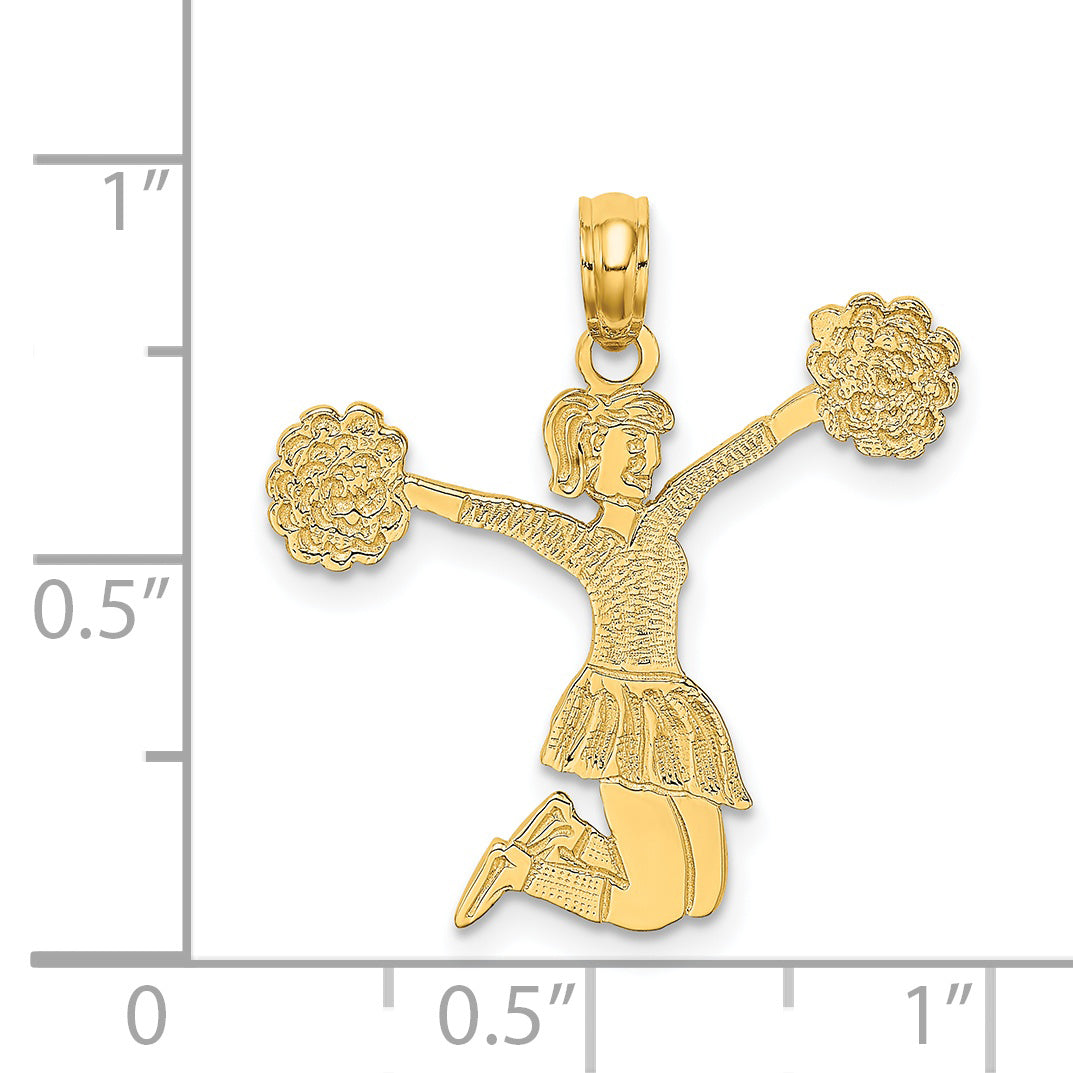 14K Yellow Gold Cheerleader Jumping With Pom-Pom'S Charm