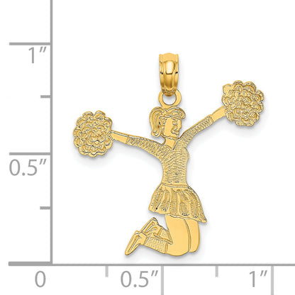 14K Yellow Gold Cheerleader Jumping With Pom-Pom'S Charm