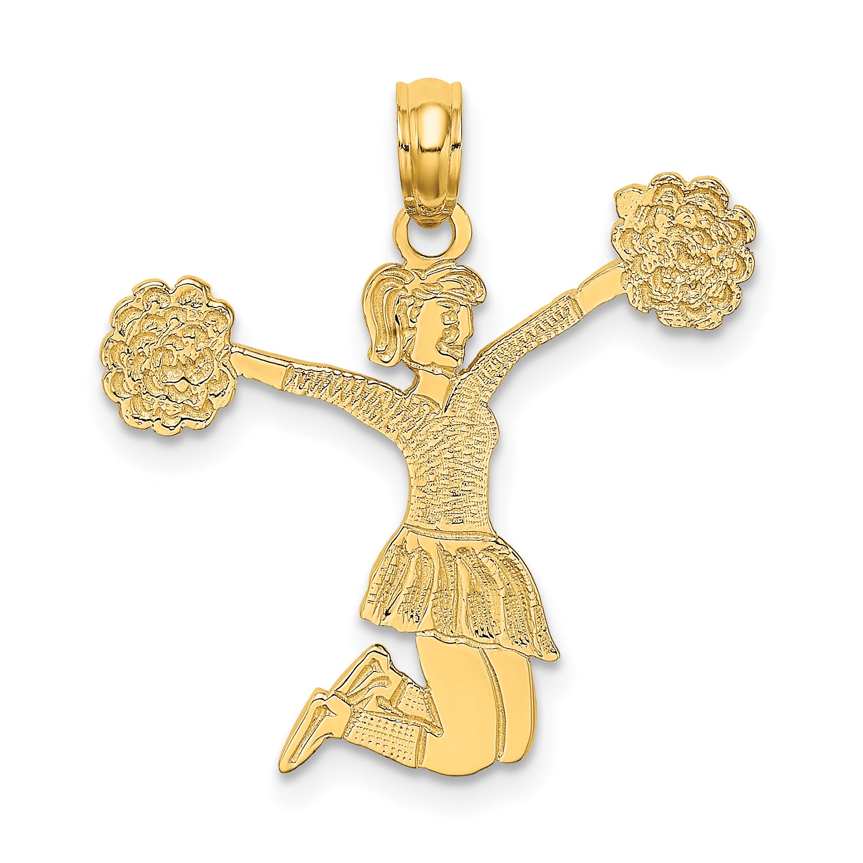 14K Yellow Gold Cheerleader Jumping With Pom-Pom'S Charm