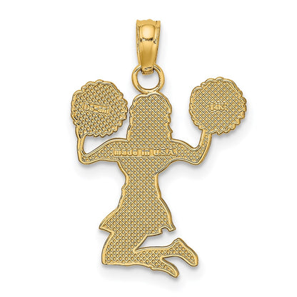 14K Yellow Gold Cheerleader Jumping With Pom-Pom'S Charm