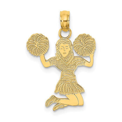14K Yellow Gold Cheerleader Jumping With Pom-Pom'S Charm