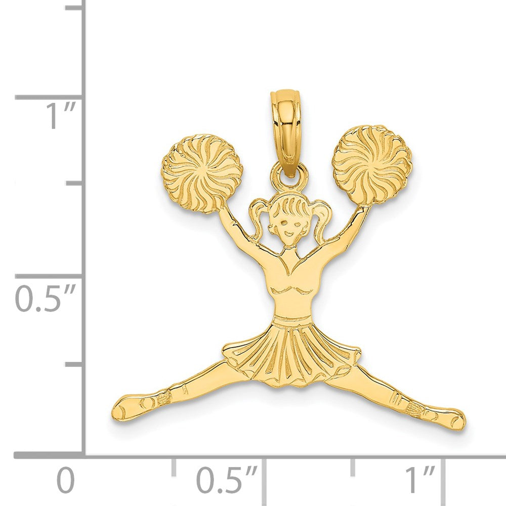 14K Yellow Gold Cheerleader Jumping With Pom-Poms Charm