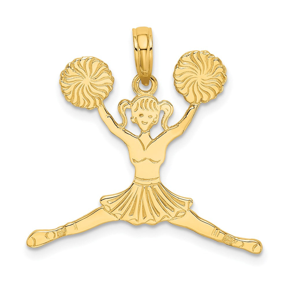 14K Yellow Gold Cheerleader Jumping With Pom-Poms Charm