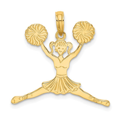 14K Yellow Gold Cheerleader Jumping With Pom-Poms Charm