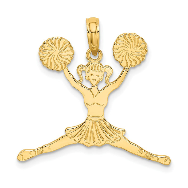 14K Yellow Gold Cheerleader Jumping With Pom-Poms Charm