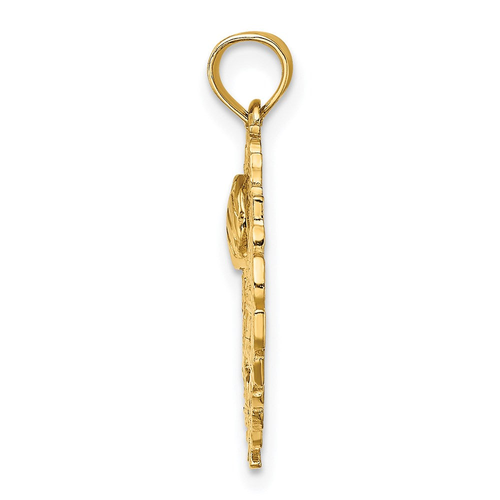 14K Yellow Gold Volleyball Story In Leaf Circle Charm