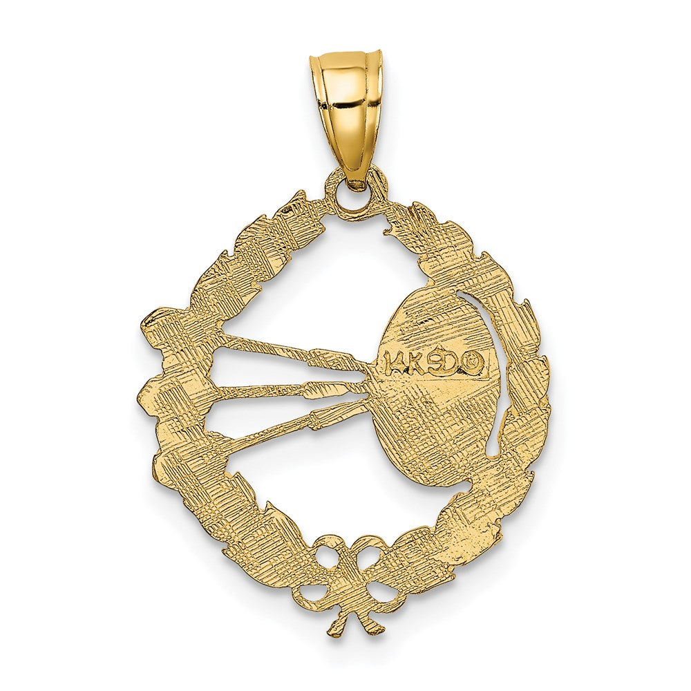 14K Yellow Gold Dart Board And Darts In Leaf Design Charm