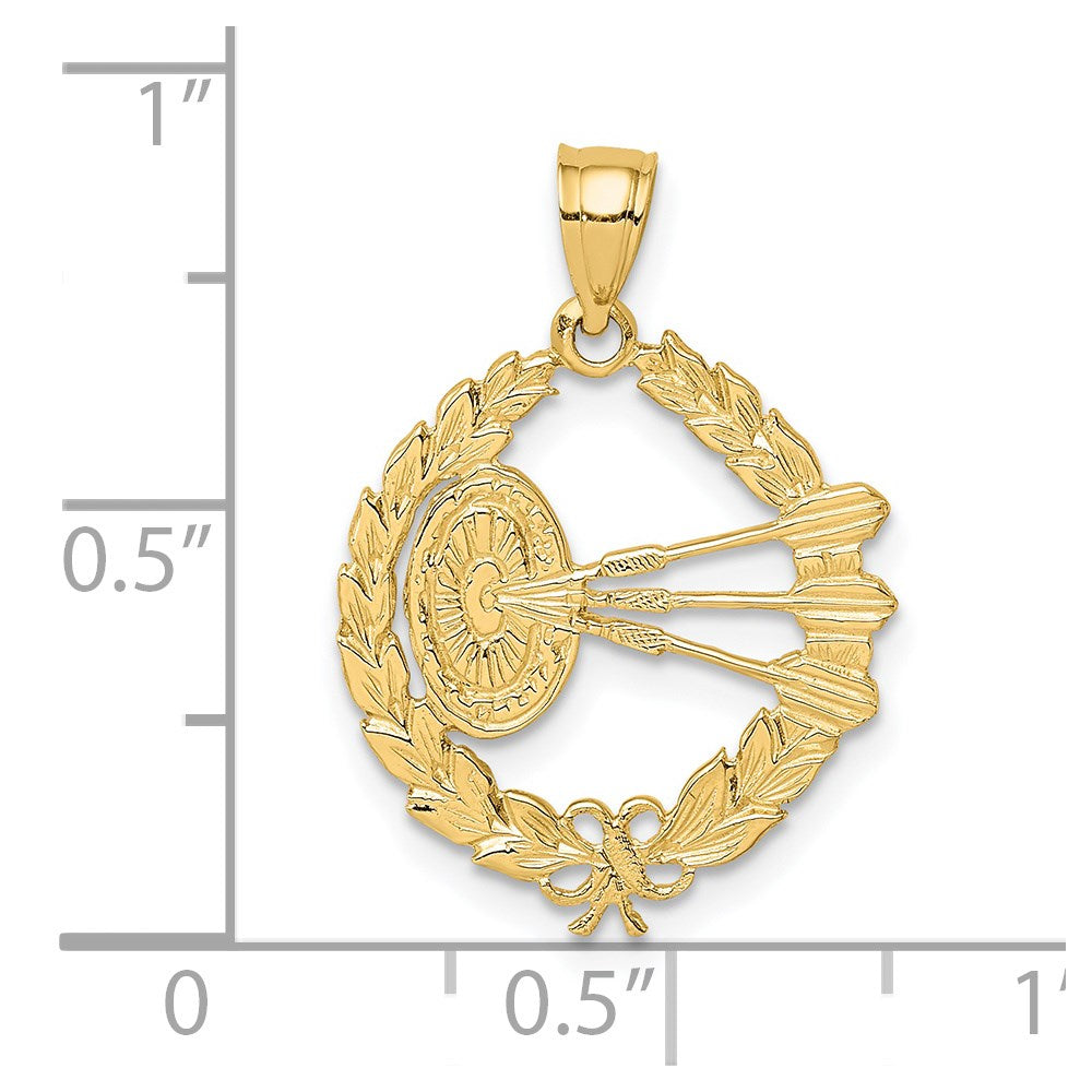 14K Yellow Gold Dart Board And Darts In Leaf Design Charm