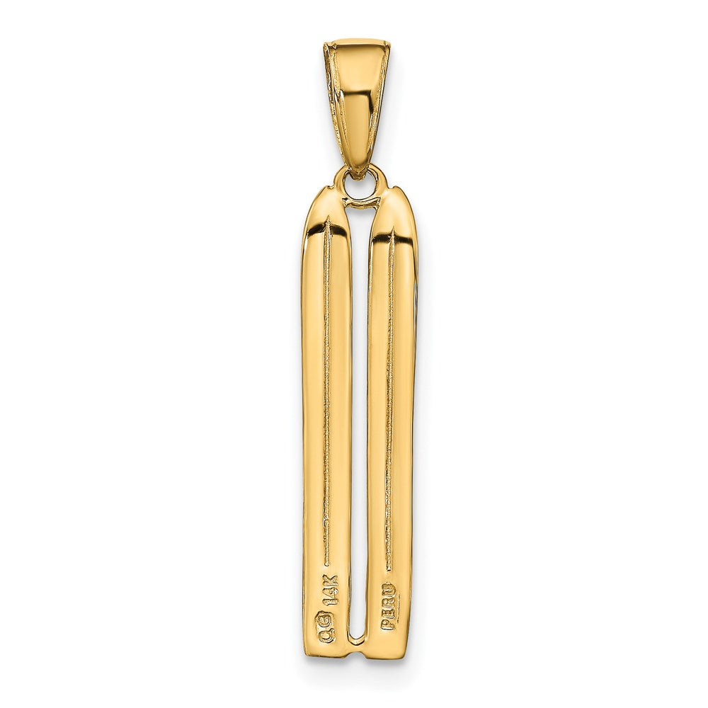 14K Yellow Gold 3-D Snow Skis Pendant