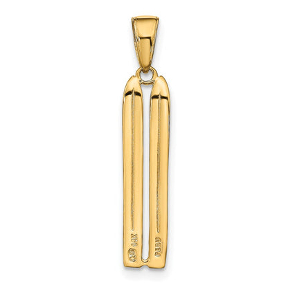 14K Yellow Gold 3-D Snow Skis Pendant