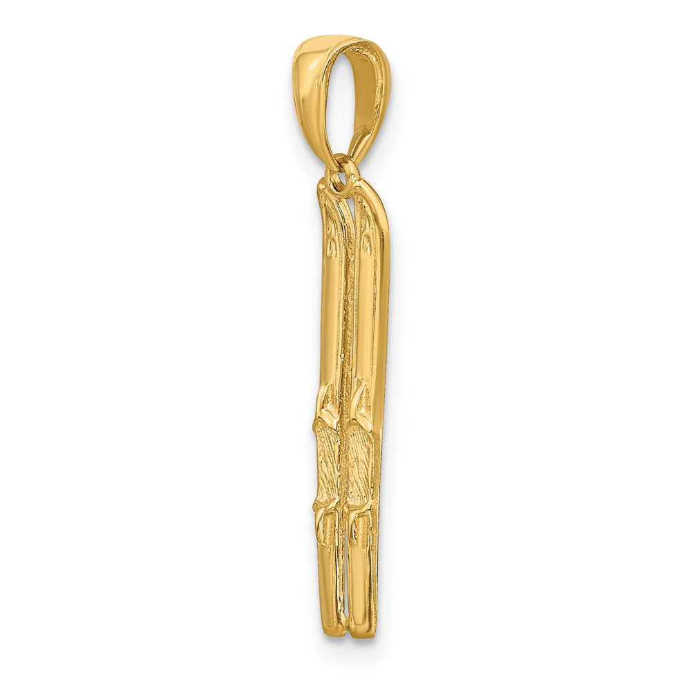 14K Yellow Gold 3-D Snow Skis Pendant