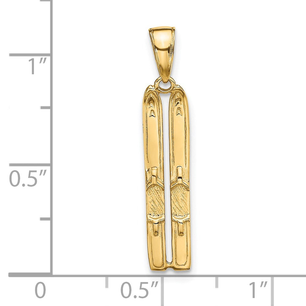 14K Yellow Gold 3-D Snow Skis Pendant
