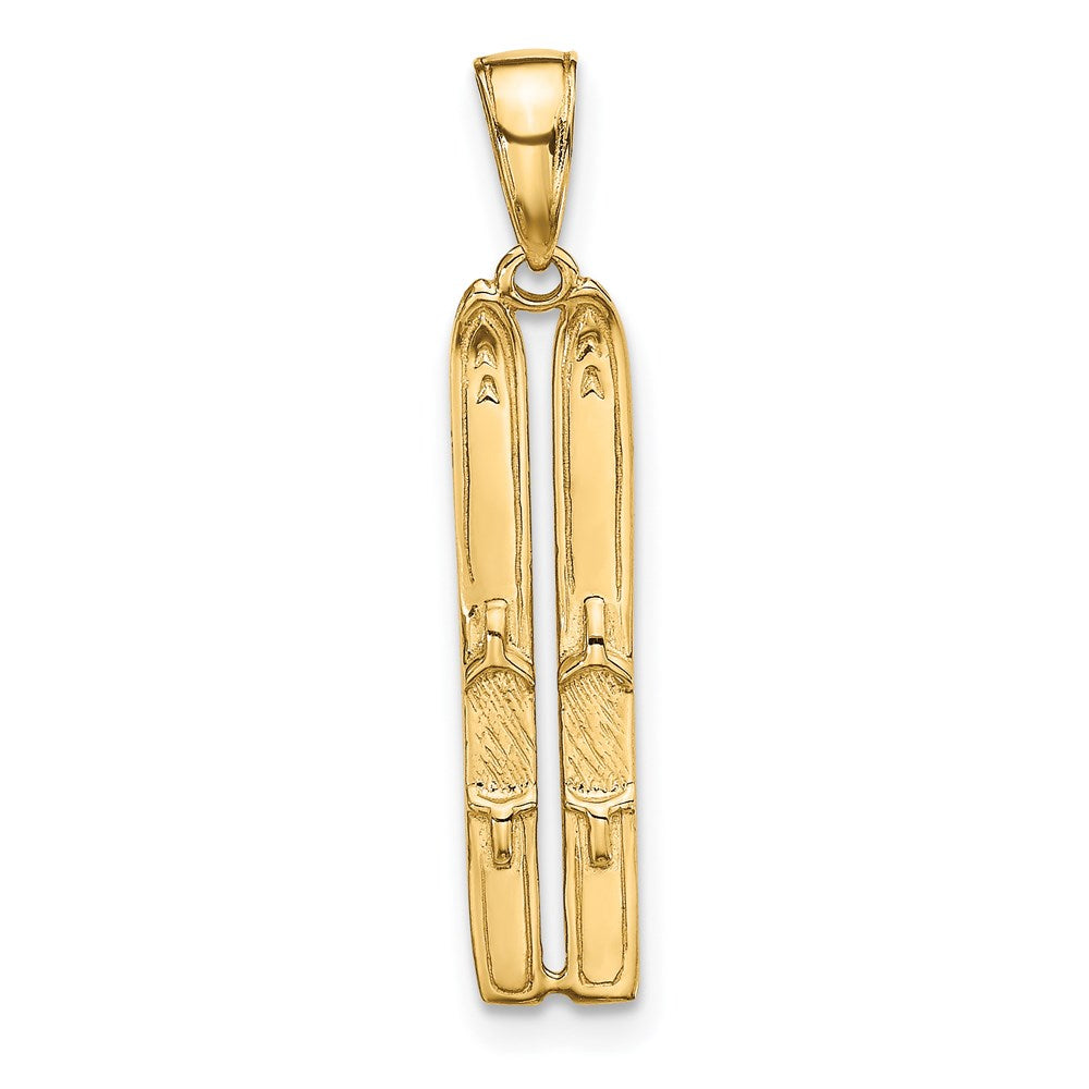14K Yellow Gold 3-D Snow Skis Pendant