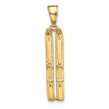 14K Yellow Gold 3-D Snow Skis Pendant