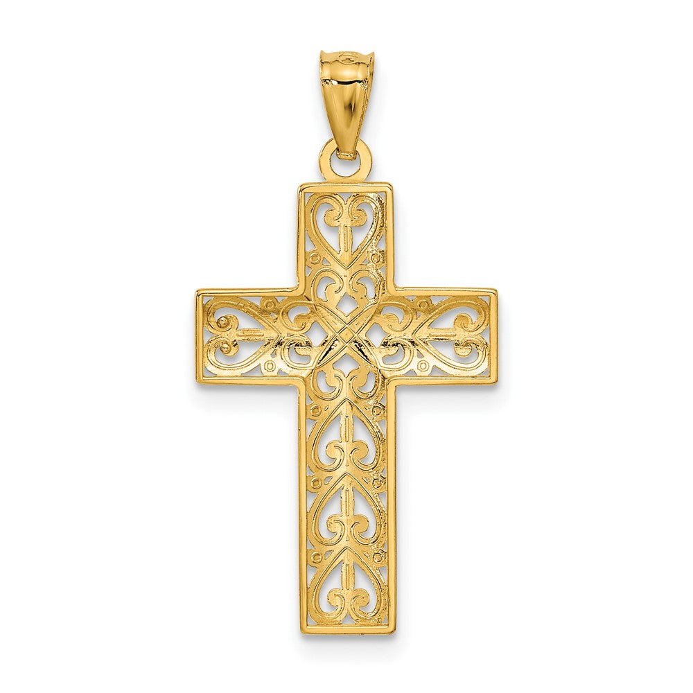 14K Yellow Gold Diamond-Cut Filigree Cross Pendant