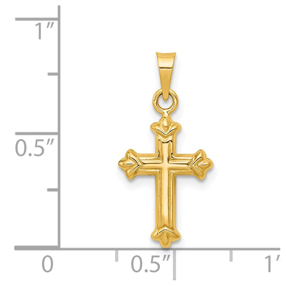 14K Yellow Gold Fleur De Lis Hollow Cross Charm