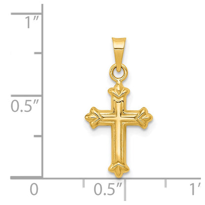 14K Yellow Gold Fleur De Lis Hollow Cross Charm