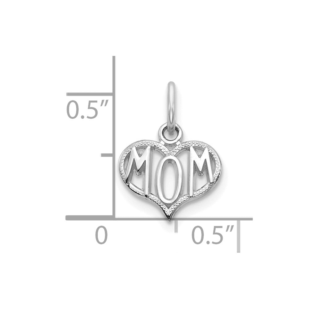 14K White Gold Mom Heart Charm