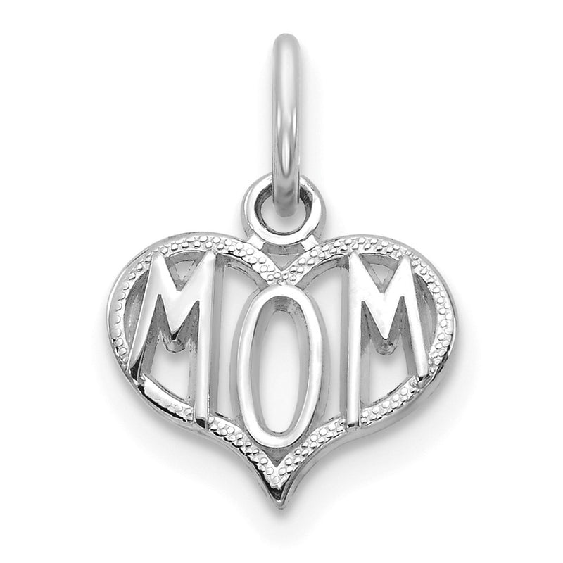 14K White Gold Mom Heart Charm