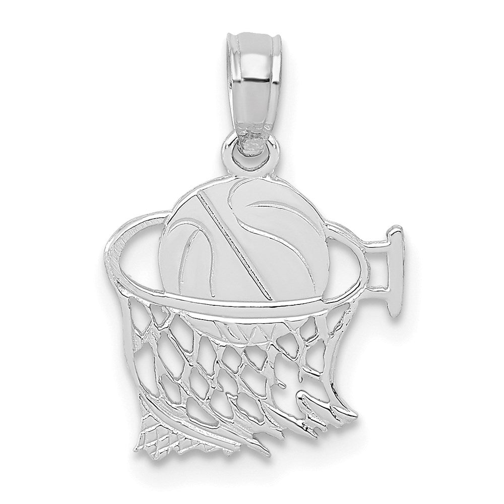 14K White Gold Basketball In Net Pendant