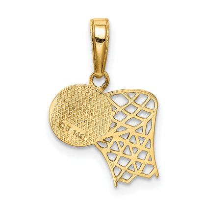 14K Yellow Gold Basketball Hoop And Ball Pendant