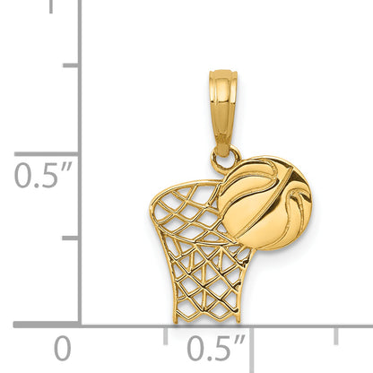 14K Yellow Gold Basketball Hoop And Ball Pendant