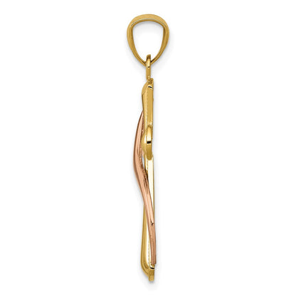 14K Two-Tone Polished Cross W/Drape Pendant