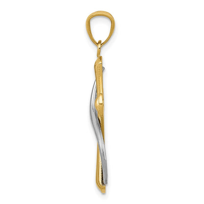 14K Two-Tone Polished Cross W/Drape Pendant