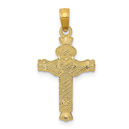 14K Yellow Gold Claddagh Cross Charm