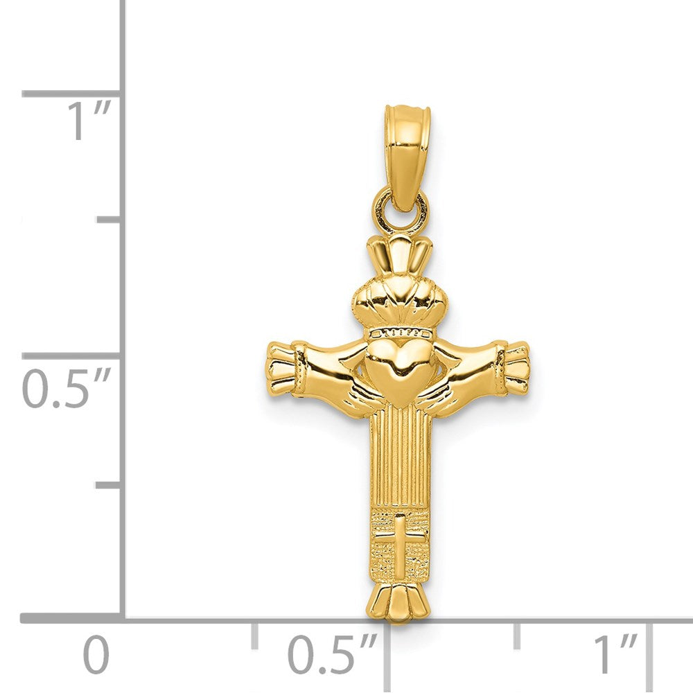 14K Yellow Gold Claddagh Cross Charm