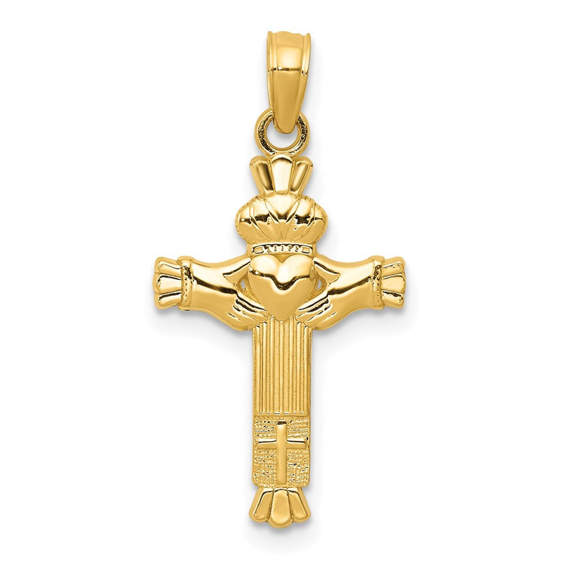 14K Yellow Gold Claddagh Cross Charm