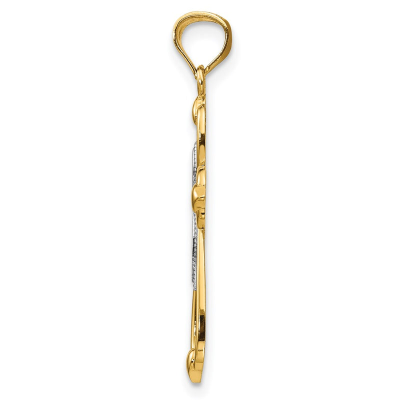 14K Yellow & Rhodium W/Rhodium Diamond-Cut Cross Pendant