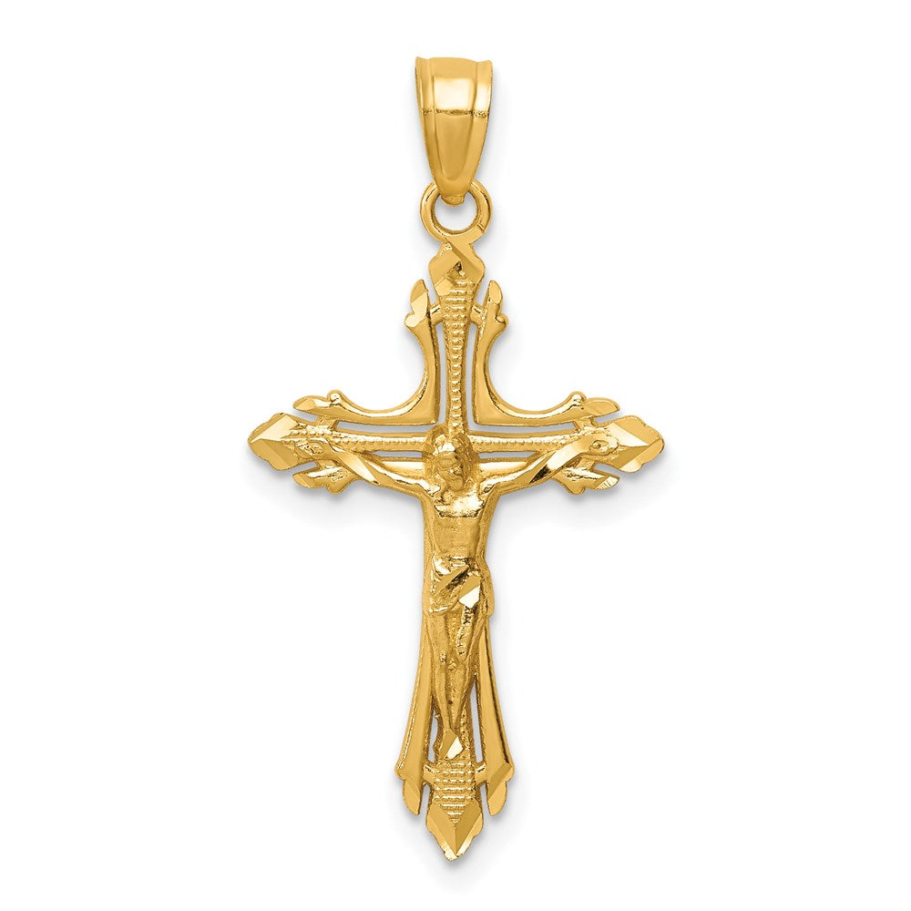 14K Yellow Gold Diamond-Cut Crucifix Pendant