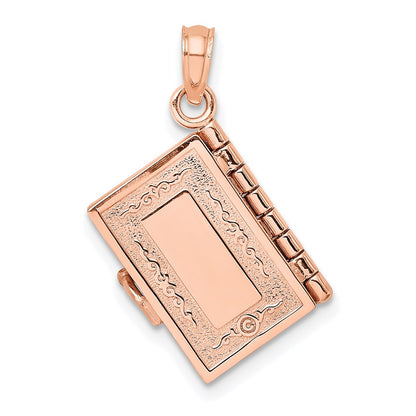 14K Rose Gold 3-D Holy Bible W/ Lord'S Prayer Moveable Charm