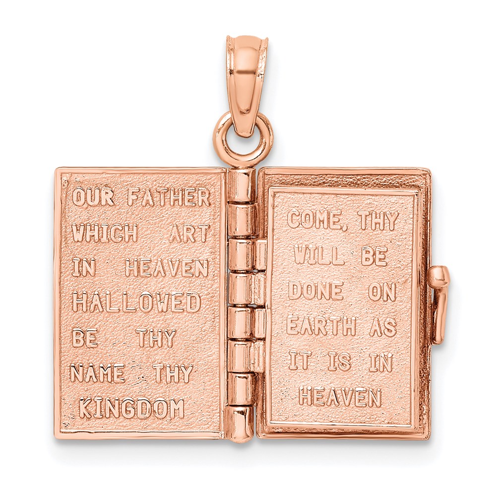 14K Rose Gold 3-D Holy Bible W/ Lord'S Prayer Moveable Charm