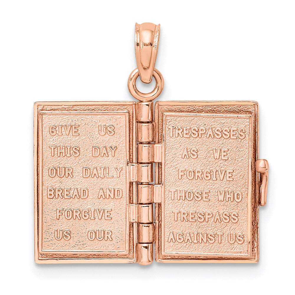 14K Rose Gold 3-D Holy Bible W/ Lord'S Prayer Moveable Charm