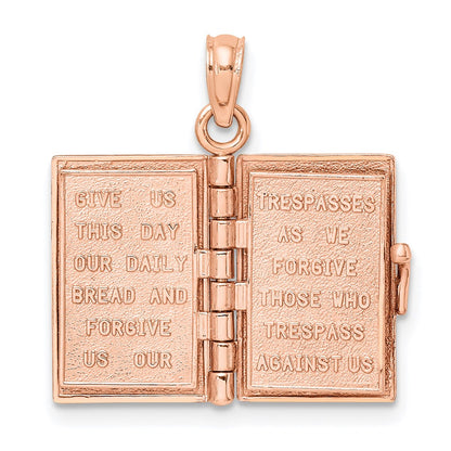 14K Rose Gold 3-D Holy Bible W/ Lord'S Prayer Moveable Charm