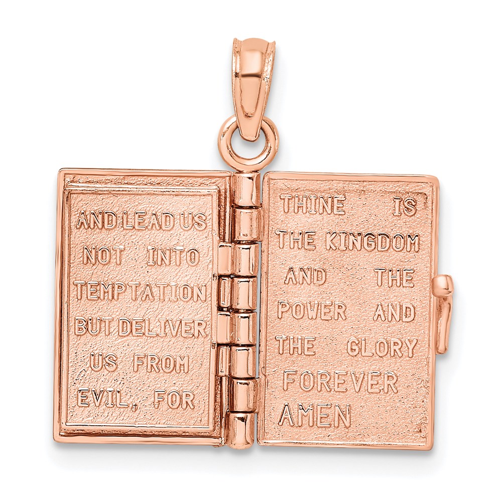 14K Rose Gold 3-D Holy Bible W/ Lord'S Prayer Moveable Charm