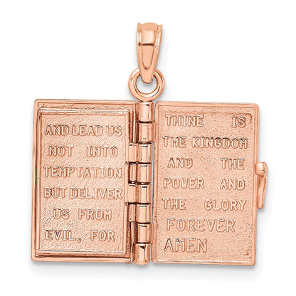 14K Rose Gold 3-D Holy Bible W/ Lord'S Prayer Moveable Charm