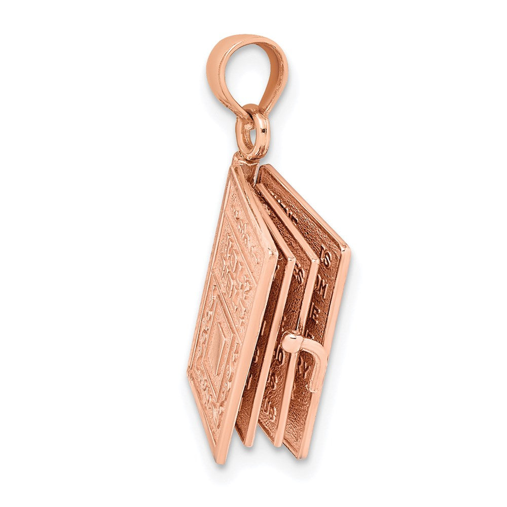 14K Rose Gold 3-D Holy Bible W/ Lord'S Prayer Moveable Charm