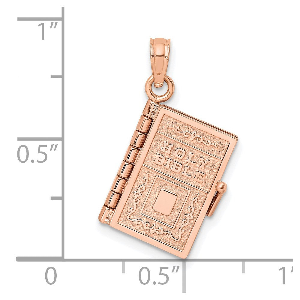 14K Rose Gold 3-D Holy Bible W/ Lord'S Prayer Moveable Charm