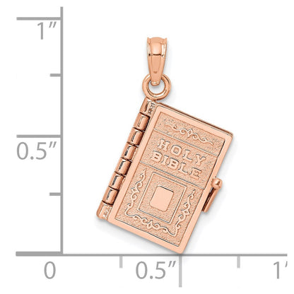 14K Rose Gold 3-D Holy Bible W/ Lord'S Prayer Moveable Charm