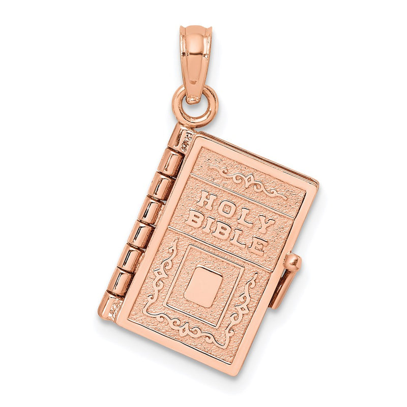 14K Rose Gold 3-D Holy Bible W/ Lord'S Prayer Moveable Charm