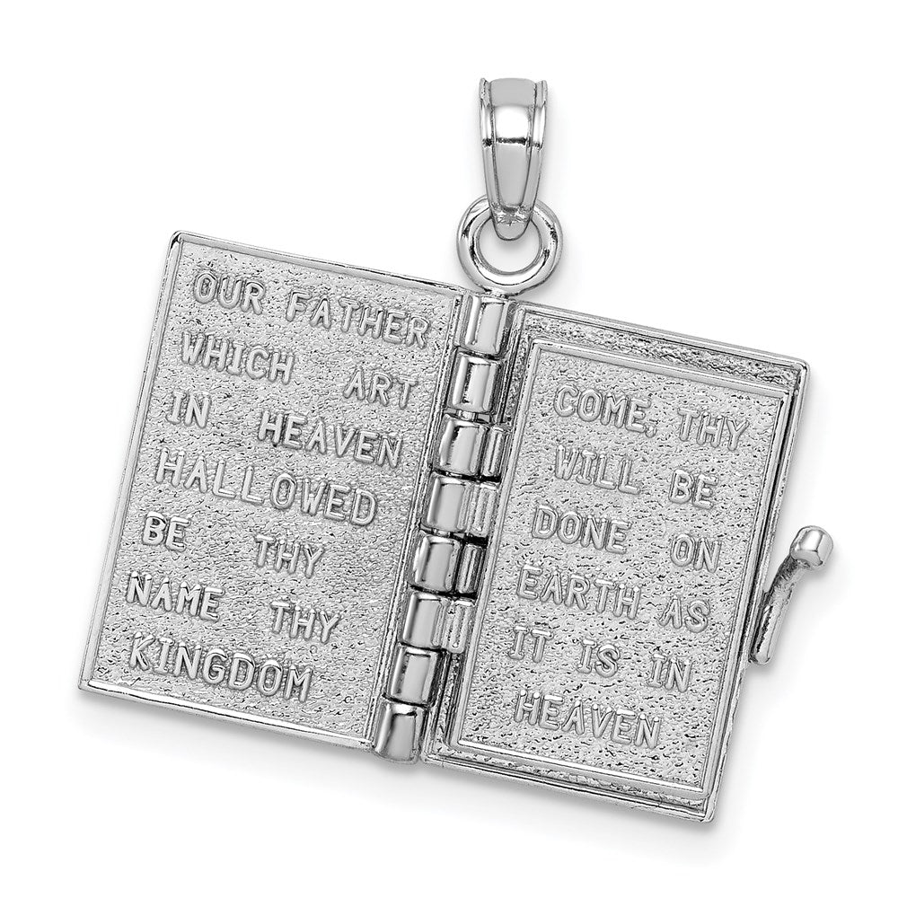 14K White Gold 3-D Holy Bible W/ Lord'S Prayer Moveable Charm