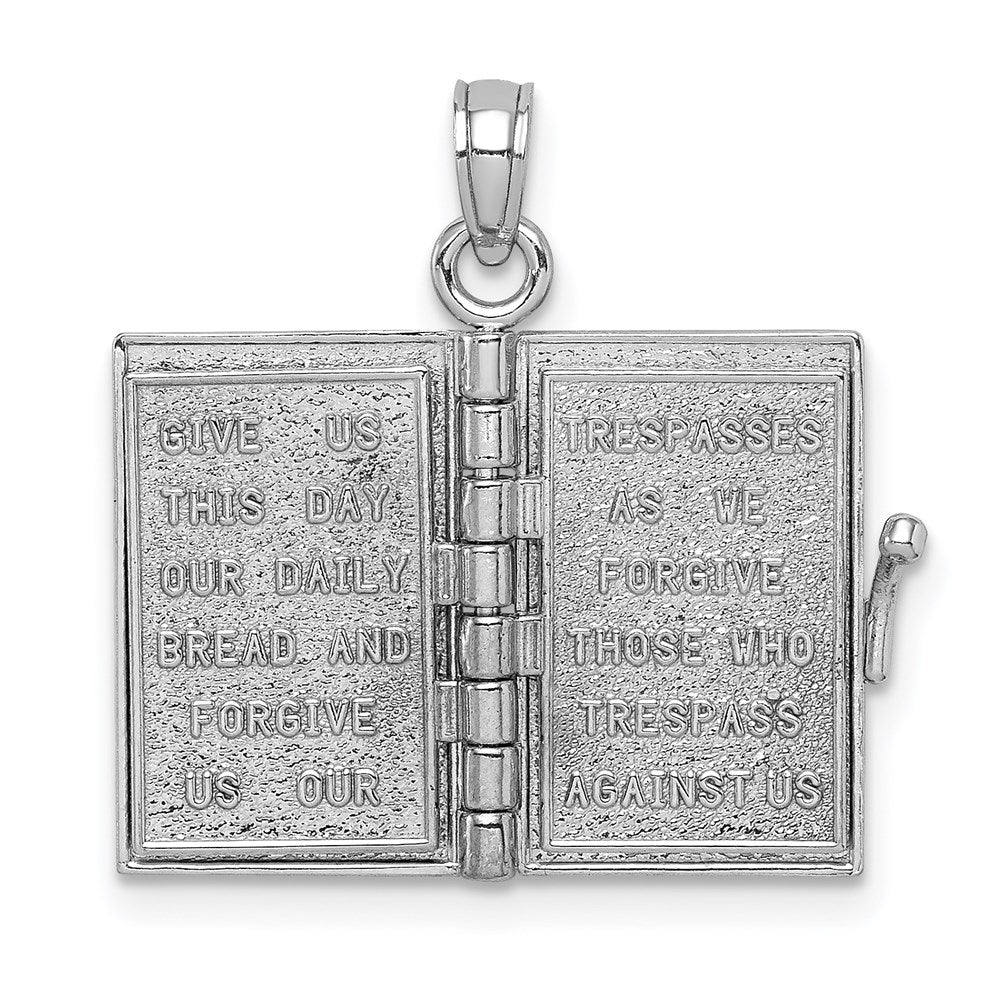 14K White Gold 3-D Holy Bible W/ Lord'S Prayer Moveable Charm